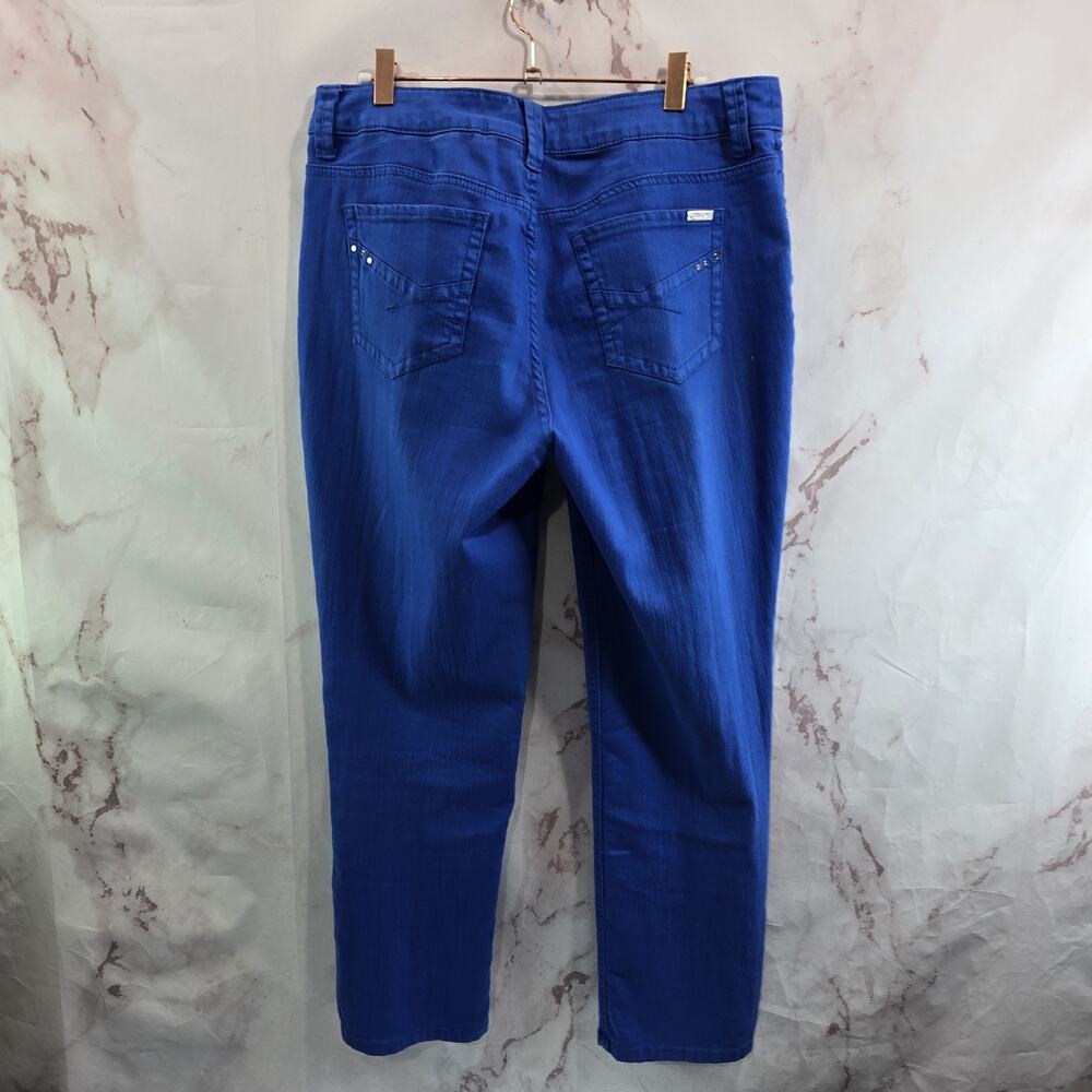 Chicos Pants Women 10 1.5 Cobalt So Slimming Colored Denim Gem Jewel Bling Glam